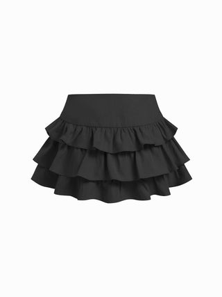 Low Rise Ruffled Metal Detail Layered Mini Skort