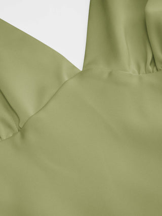 Satin V-neck Twist Knotted Flared Maxi Dress