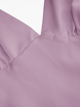 Satin V-neck Twist Knotted Flared Maxi Dress
