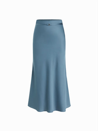 Satin Low Rise Mermaid Maxi Skirt With Belt