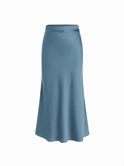 Satin Low Rise Mermaid Maxi Skirt With Belt