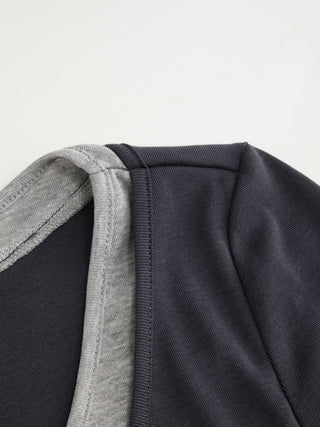 Cotton-blend Colorblock Scoop Neckline Mid-length Sleeve Layered Top