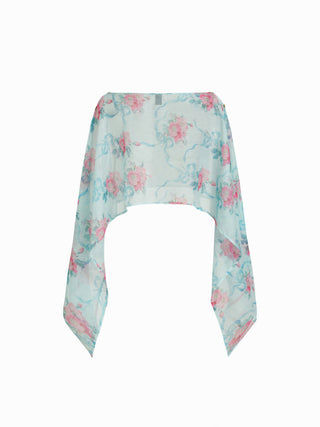 Chiffon Paisley Graphic Boat Neck Oversized Cape Top