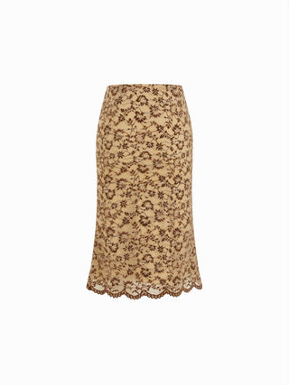Flocking Lace Low Rise Floral Mermaid Midi Skirt