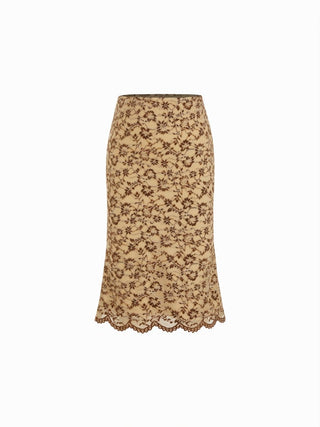 Flocking Lace Low Rise Floral Mermaid Midi Skirt