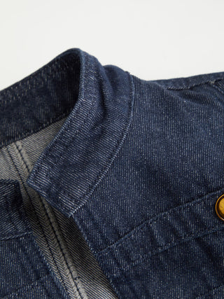 Denim Washed Stand Collar Metal Detail Jacket