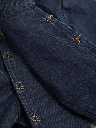 Denim Washed Stand Collar Metal Detail Jacket