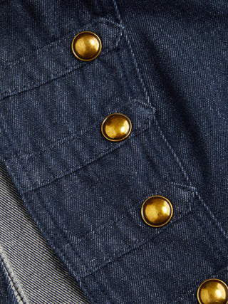 Denim Washed Stand Collar Metal Detail Jacket
