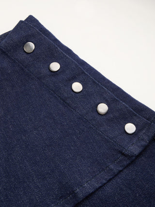 Stretch Denim Low Rise Wrap Metal Detail Straight Leg Jeans