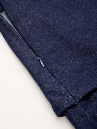 Stretch Denim Low Rise Wrap Metal Detail Straight Leg Jeans