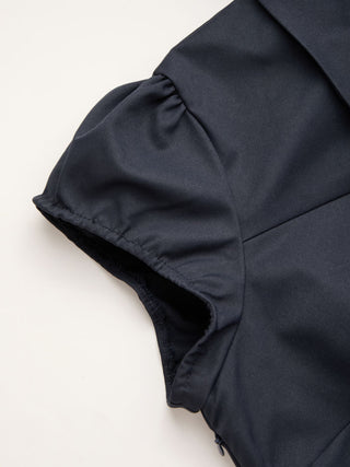 Puff Sleeve Metal Detail Pleated Mini Dress