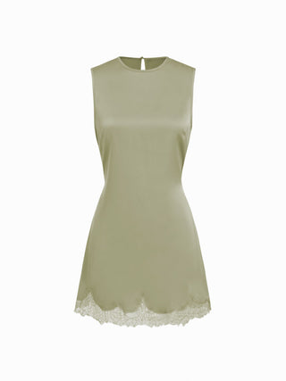 Satin Sleeveless Scallop Lace Mini Dress