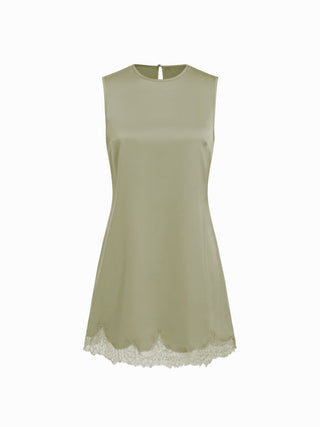 Satin Sleeveless Scallop Lace Mini Dress