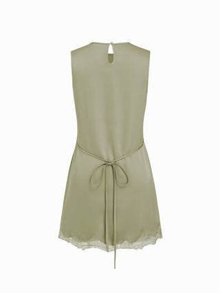 Satin Sleeveless Scallop Lace Mini Dress