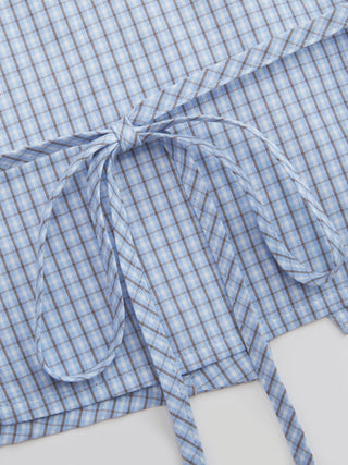 Cotton-blend Gingham Short Sleeve Twist Knotted Blouse