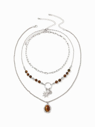 SUN & GEMSTONE PENDANT BEADED LAYERED NECKLACE