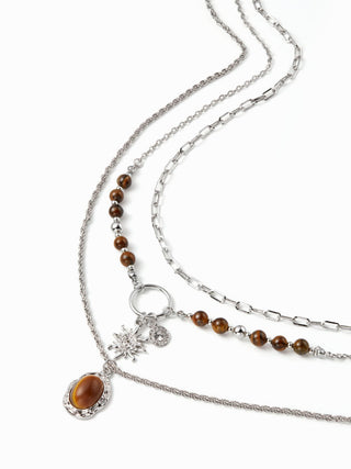 SUN & GEMSTONE PENDANT BEADED LAYERED NECKLACE