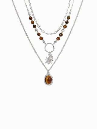 SUN & GEMSTONE PENDANT BEADED LAYERED NECKLACE