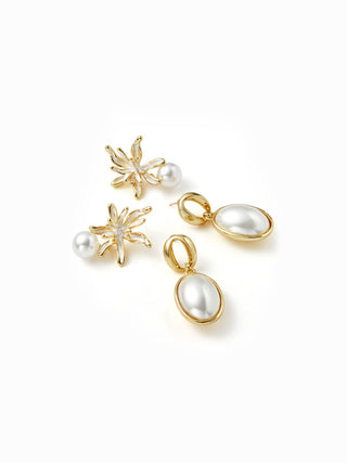 2 PAIRS FAUX PEARL & FLOWER DROP EARRINGS SET