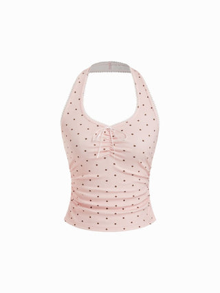 Cotton-blend Halter Neck Ruched Front Cami Top