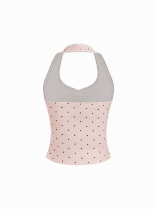 Cotton-blend Halter Neck Ruched Front Cami Top