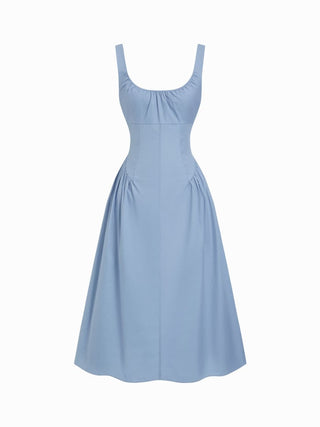 Cotton Scoop Neckline A-line Midi Dress