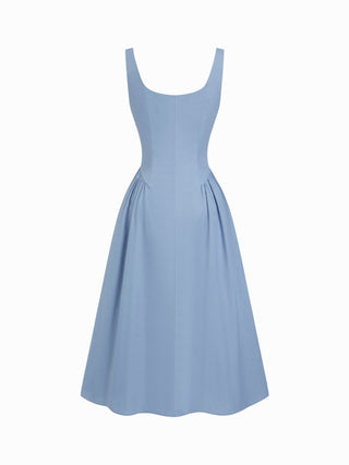 Cotton Scoop Neckline A-line Midi Dress