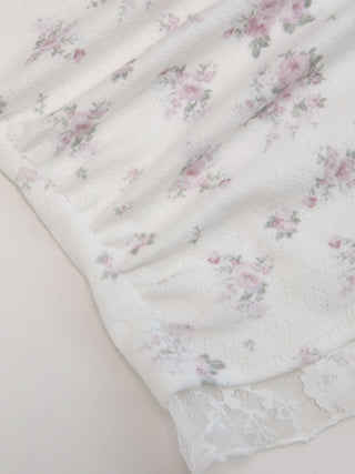 Textured Floral Boat Neck Ruffle Sleeve Lace Trim Slim Tee