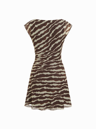 Mesh Polka Dot Short Sleeve Ruched A-line Mini Dress