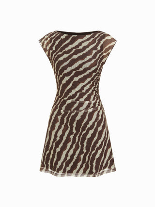 Mesh Polka Dot Short Sleeve Ruched A-line Mini Dress