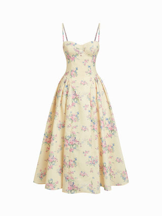 Textured Sculptural Floral Sweetheart Floral High Rise Flared Midi Dress
