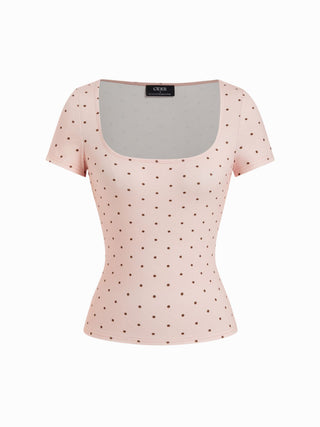 Cotton-blend Scoop Neckline Short Sleeve Tee