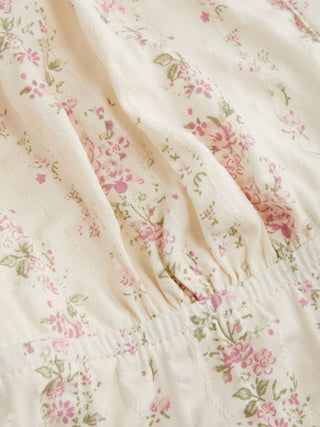 Cotton-blend Floral Scoop Neck Lace Trim Bowknot Oversized Cami Blouse