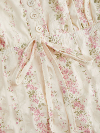 Cotton-blend Floral Scoop Neck Lace Trim Bowknot Oversized Cami Blouse