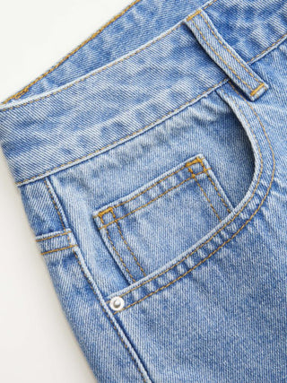 Denim Mid Rise Washed Animal Embroidery Metal Detail Wide Leg Jeans
