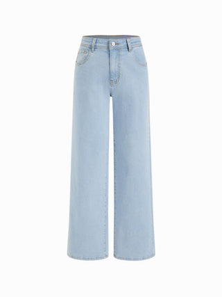 Stretch Denim Low Rise Floral Embroidery Metal Detail Straight Leg Jeans