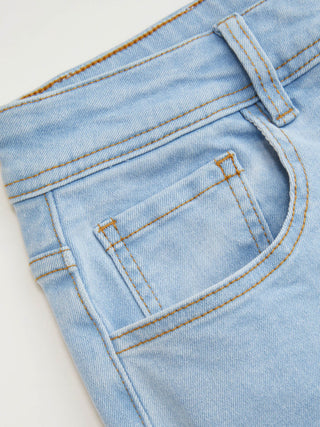 Stretch Denim Low Rise Floral Embroidery Metal Detail Straight Leg Jeans