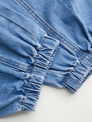 Denim Low Rise Washed Drawstring Barrel-leg Cropped Jeans