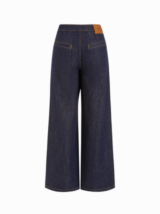 Denim Low Rise Washed Wrap Wide Leg Jeans With Belt