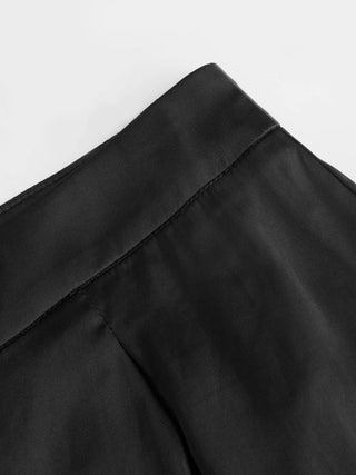 Satin V-Neck Lace Trim Wrap Top & Mid Rise Wide Leg Trousers Set