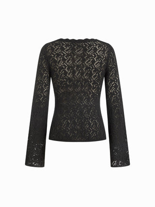 Knit Fabric Scoop Neck Hollow out Slim Top