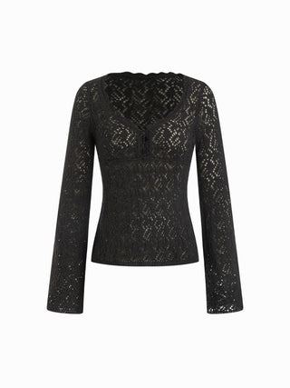 Knit Fabric Scoop Neck Hollow out Slim Top
