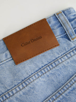 Denim Mid Rise Lace Cut Out Metal Detail Wide Leg Jeans