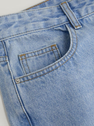 Denim Mid Rise Lace Cut Out Metal Detail Wide Leg Jeans