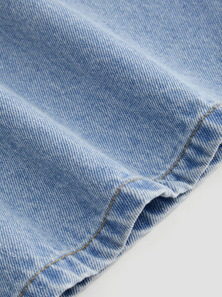 Denim Mid Rise Lace Cut Out Metal Detail Wide Leg Jeans