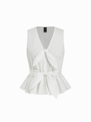 Tie Front V-Neck Peplum Sleeveless Top
