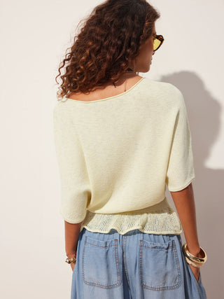 Knit Boat Neck Batwing Sleeve Ruffled Top