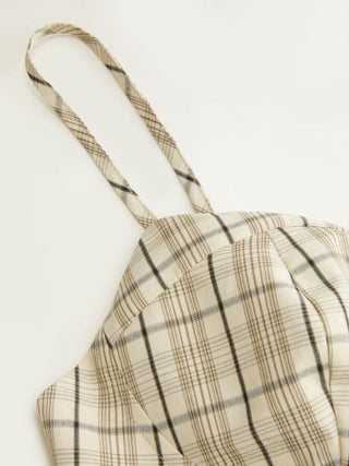 Cotton-blend Plaid Sweetheart Cami Top & Low Rise Bubble Mini Skirt Set