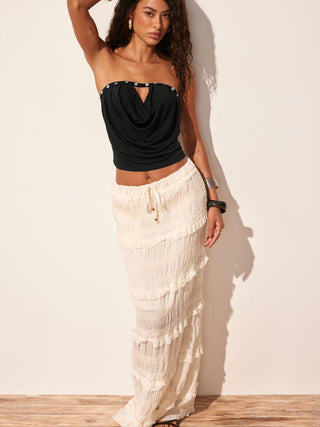 Cowl Neck Cut Out Button Detail Crop Bandeau Top