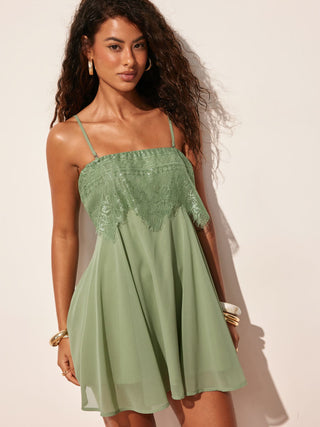 Chiffon Lace Panel A-line Cami Mini Dress